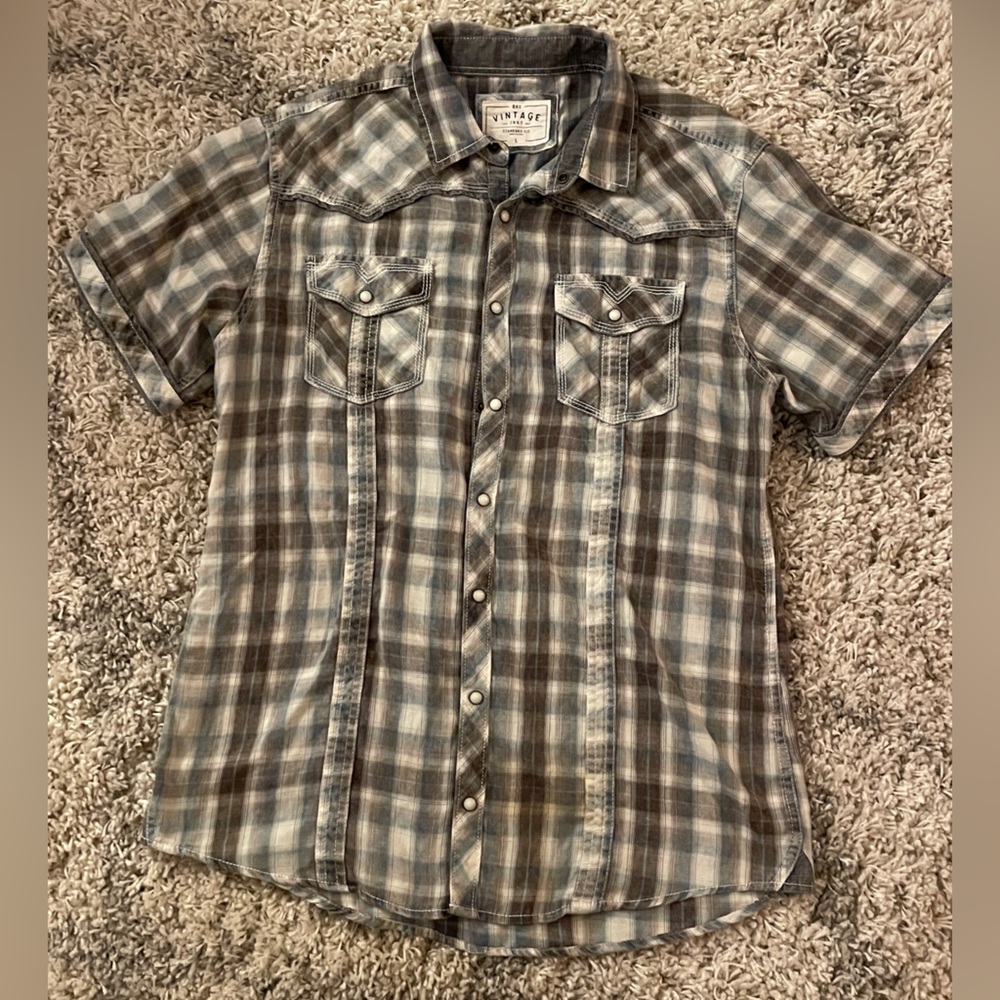 BKE Vintage Blue‎ and Gray Plaid Shirt Size Large